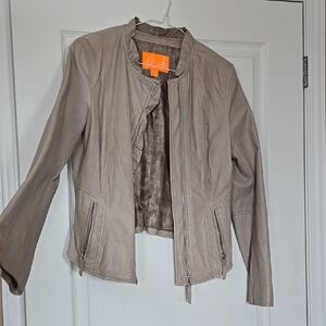 Chic Taupe Leather Jacket